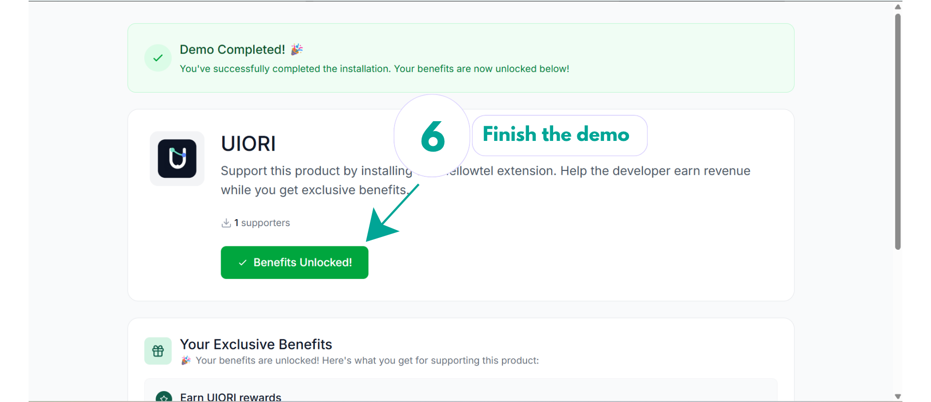 Mellowtel demo completed screen