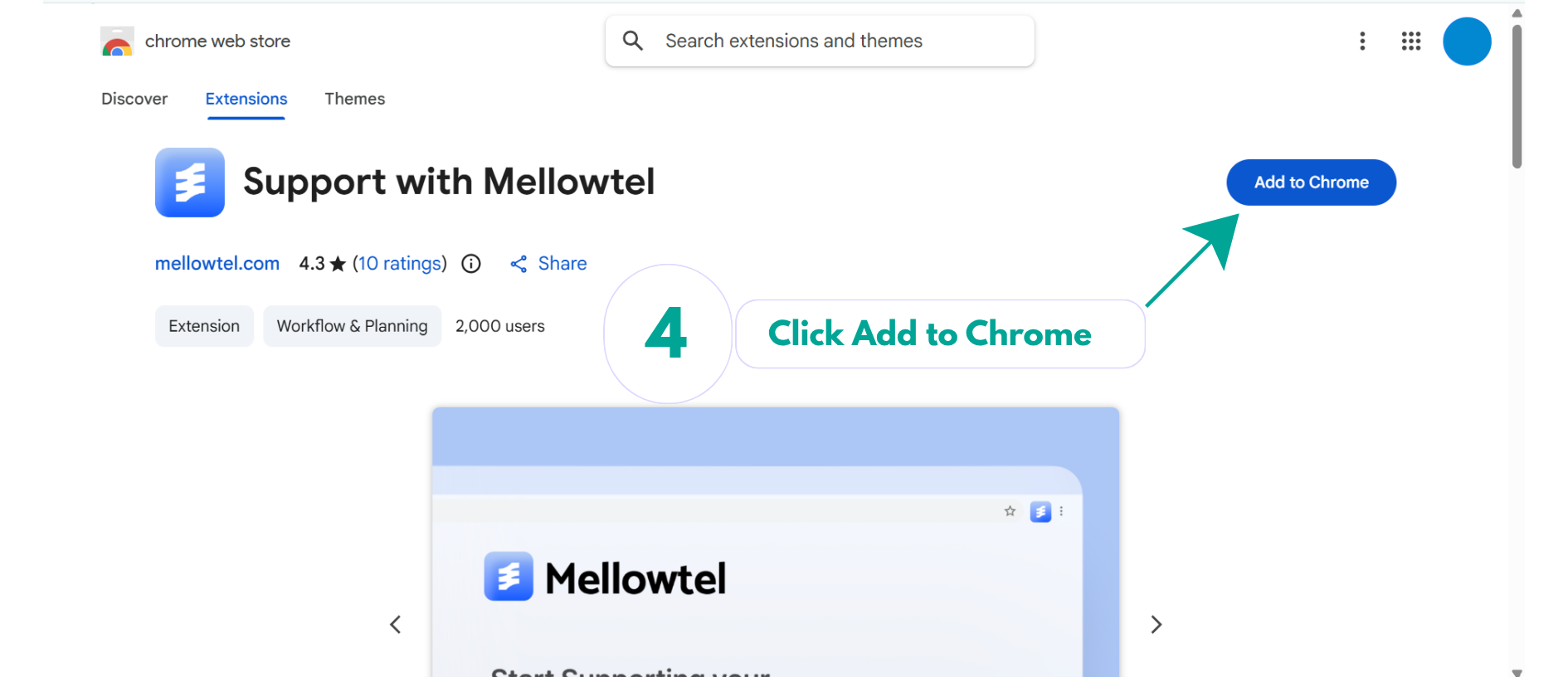 Chrome Web Store page for the Mellowtel extension